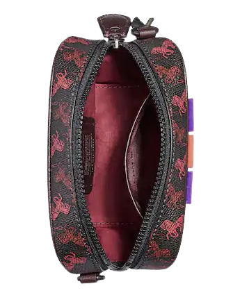 Coach Camera Bag 16 With Horse And Carriage Print And Varsity Stripe