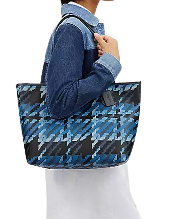 Coach City Tote With Graphic Plaid Print
