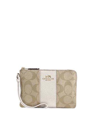 Coach Corner Zip Wristlet In Signature Canvas