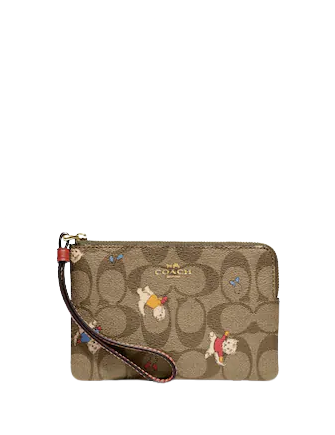 Coach Corner Zip Wristlet In Signature Canvas With Cat Mittens Print
