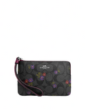 Coach Corner Zip Wristlet In Signature Canvas With Country Floral Print