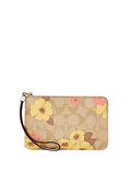 Coach Corner Zip Wristlet In Signature Canvas With Floral Cluster Print