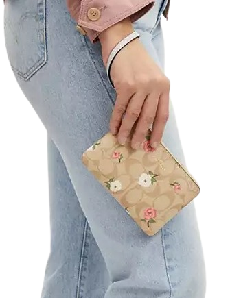 Coach Corner Zip Wristlet In Signature Canvas With Floral Print