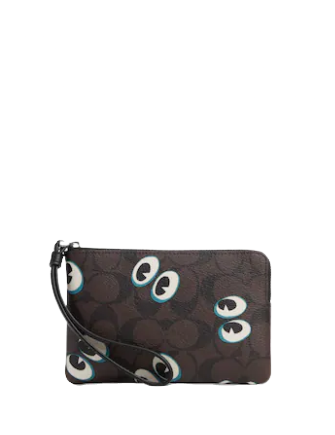 Coach Corner Zip Wristlet In Signature Canvas With Halloween Eyes