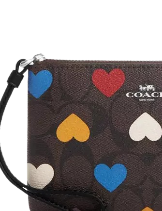 Coach Corner Zip Wristlet In Signature Canvas With Heart Print