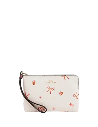 Coach Corner Zip Wristlet With Bow Print