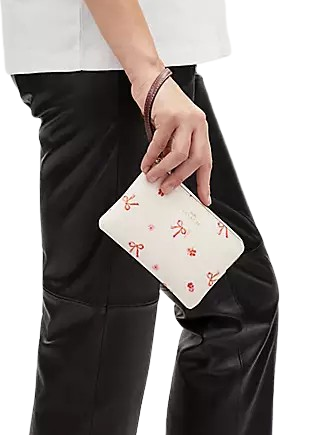 Coach Corner Zip Wristlet With Bow Print
