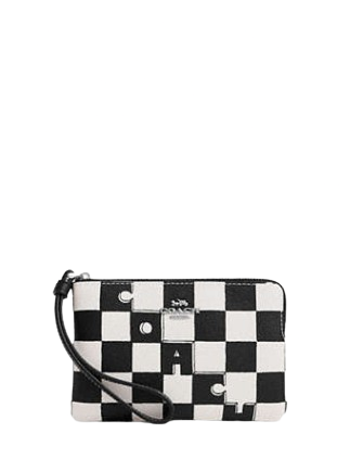 Coach Corner Zip Wristlet With Checkerboard Print