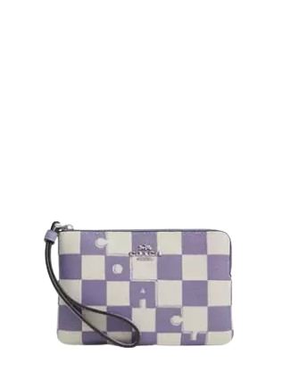 Coach Corner Zip Wristlet With Checkerboard Print
