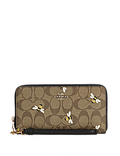 Coach Long Zip Around Wallet In Signature Canvas With Bee Print