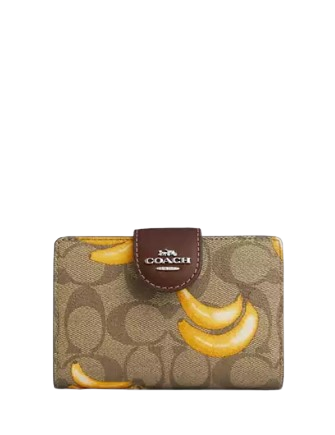 Coach Medium Corner Zip Wallet In Signature Canvas With Banana Print
