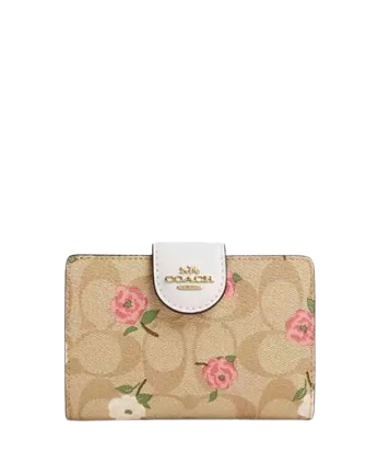 Coach Medium Corner Zip Wallet In Signature Canvas With Floral Print