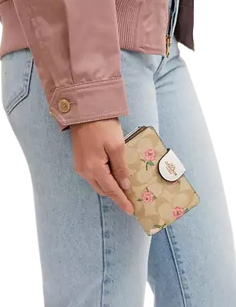 Coach Medium Corner Zip Wallet In Signature Canvas With Floral Print