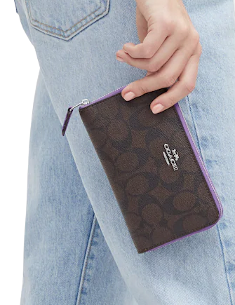 Coach Medium Id Zip Wallet In Signature Canvas With Colorblock Interior