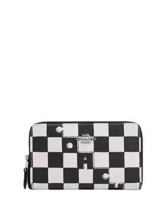 Coach Medium Id Zip Wallet With Checkerboard Print