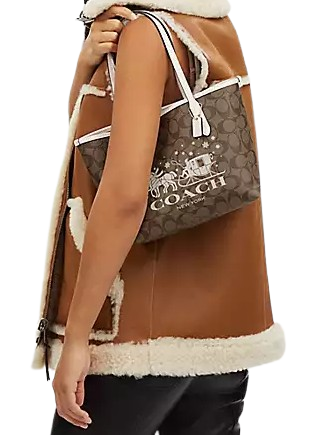 Coach Mini City Tote In Signature Canvas With Horse And Sleigh