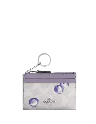 Coach Mini Skinny Id Case In Signature Canvas With Blueberry Print