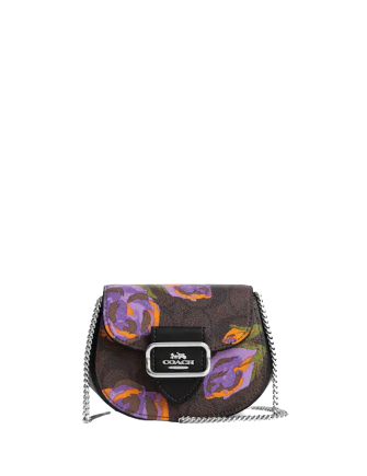 Coach Morgan Card Case On A Chain In Signature Canvas With Rose Print