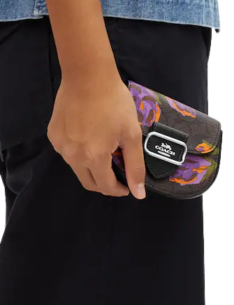 Coach Morgan Card Case On A Chain In Signature Canvas With Rose Print