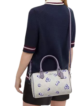 Coach Rowan Satchel Bag In Signature Canvas With Blueberry Print
