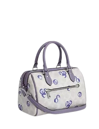 Coach Rowan Satchel Bag In Signature Canvas With Blueberry Print