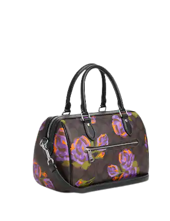 Coach Rowan Satchel In Signature Canvas With Rose Print