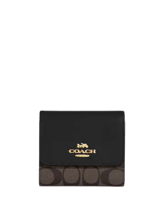 Coach Small Trifold Wallet In Blocked Signature Canvas