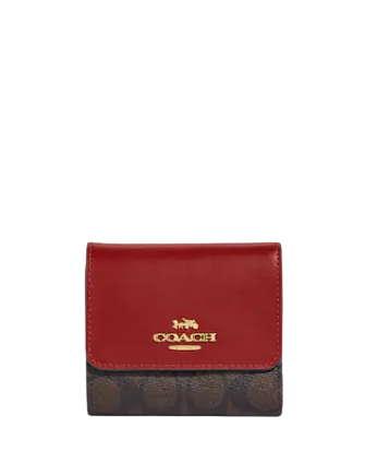 Coach Small Trifold Wallet In Blocked Signature Canvas