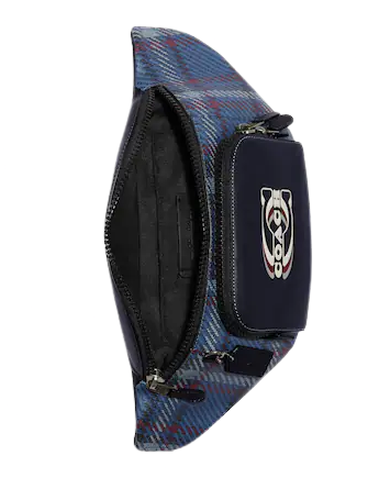 Coach Track Belt Bag With Plaid Print And Coach Stamp