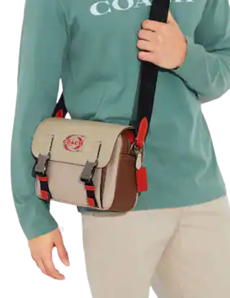 Coach Track Crossbody In Colorblock Signature Canvas With Coach Stamp