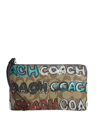 Coach Coach X Mint + Serf Large Corner Zip Wristlet In Signature Canvas
