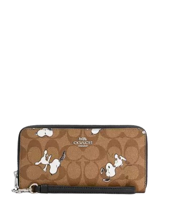 Coach Coach X Peanuts Long Zip Around Wallet In Signature Canvas With Snoopy Print