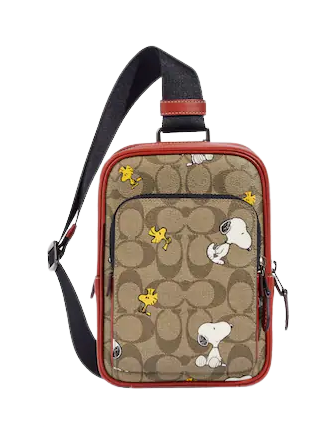 Coach X Peanuts Track Pack 14 In Signature Canvas With Snoopy Woodstock Print