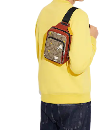 Coach X Peanuts Track Pack 14 In Signature Canvas With Snoopy Woodstock Print
