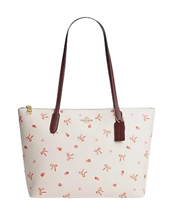 Coach Zip Top Tote With Bow Print