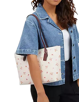 Coach Zip Top Tote With Bow Print
