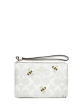 Coach Corner Zip Wristlet In Signature Canvas With Bee Print