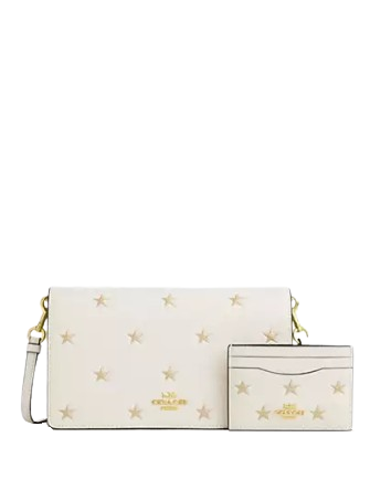 Coach Boxed Anna Foldover Clutch Crossbody Bag And Card Case Set With Star Print