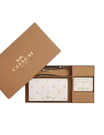 Coach Boxed Anna Foldover Clutch Crossbody Bag And Card Case Set With Star Print