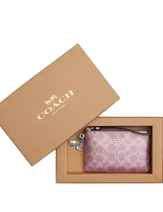 Coach Boxed Corner Zip Wristlet In Signature Canvas With Charms
