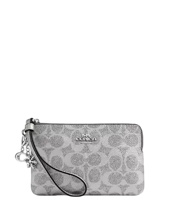 Coach Boxed Corner Zip Wristlet In Signature Canvas With Charms