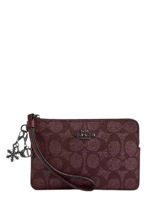 Coach Boxed Corner Zip Wristlet In Signature Canvas With Charms