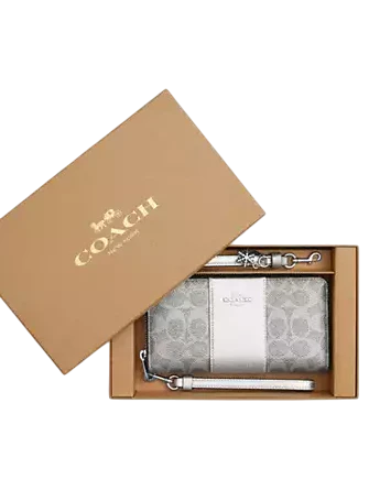 Coach Boxed Long Zip Around Wallet In Signature Canvas