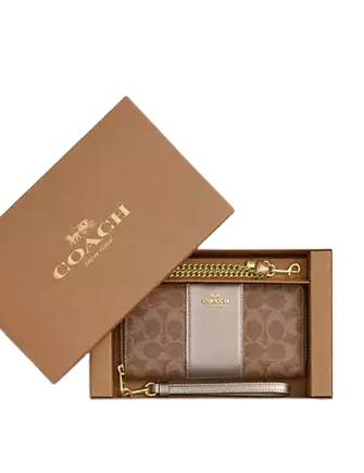 Coach Boxed Long Zip Around Wallet In Signature Canvas