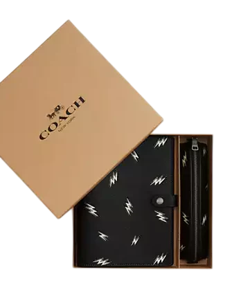 Coach Boxed Notebook And Pencil Case Set With Lightning Bolt Print