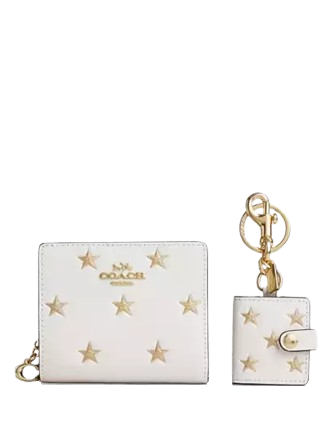 Coach Boxed Snap Wallet And Picture Frame Bag Charm With Star Print  Chalk