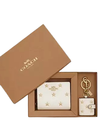 Coach Boxed Snap Wallet And Picture Frame Bag Charm With Star Print  Chalk