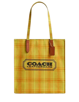 Coach Canvas Tote Bag With Plaid Print