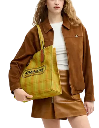 Coach Canvas Tote Bag With Plaid Print
