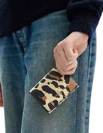 Coach Card Holder Wallet With Leopard Print And Signature Canvas